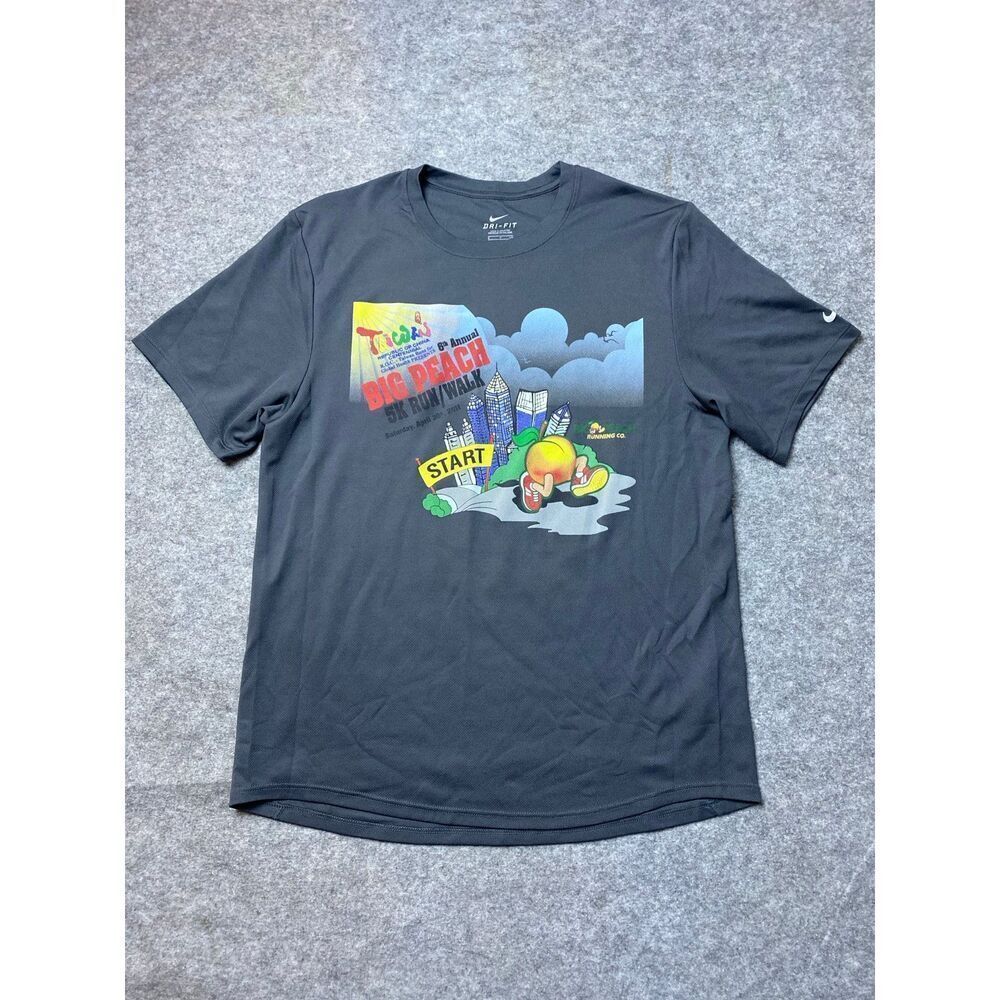 Nike Dri Fit Running Shirt Mens Small Gray Big Peach 5K Run Walk Performance